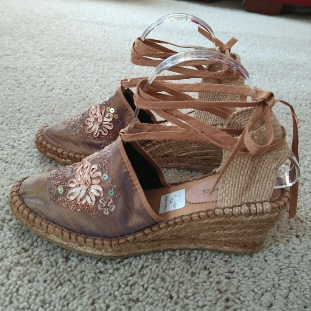 Eric Michael Espadrille Wrap Sandal Boho Ribbon Sequin Size EU 40 9 1/2